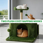 32.8inch Small Cat Tree Tower Condo for Indoor Cats, Soft Plush Multi-Level Climbing Tree Cat House with Cat Cave, Scratching Post, Sisal Rope, Green