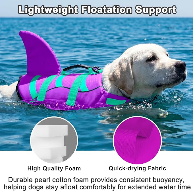 Fragralley Shark Dog Life Jacket, Easy to Put on Dog Life Vest for Swimming and Boating, Vibrant & Adjustable Dog Life Preservers for Small Medium Large Dogs, Suit to Swim, Fish, Beach, Surfing