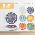 Ceramic Cat Bowls Set of 6 - Colorful Cute Shallow Cat Dishes - Great for Multi-Pet Homes - 5.6 Inch, Whisker Friendly and Wide - Microwave & Dishwasher Safe - 5.3 oz (185 ml)