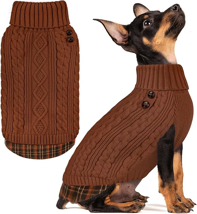 KYEESE Dog Sweater Turtleneck Thick Knit Pullover for Cold Weather | Stretchy Fit, Lightweight & Warm, Cozy Knit Comfort, Classic Plaid Design, Gentle on Sensitive Skin, Comfortable Daily Wear