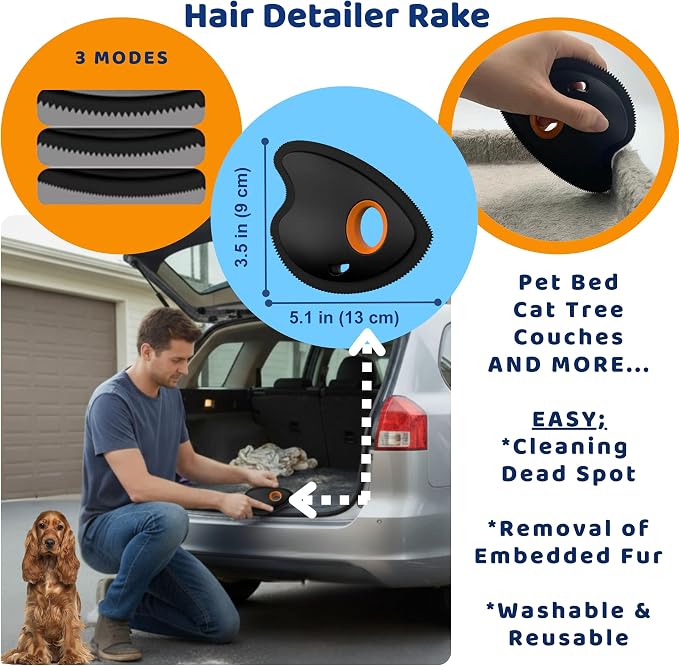 Pet Hair Remover Dryer Ball for Laundry, Removes Dog & Cat Fur and Lint from Clothes, Furniture and Car Interior, Reusable Fur Removal Tool, 3 in 1 Bundle