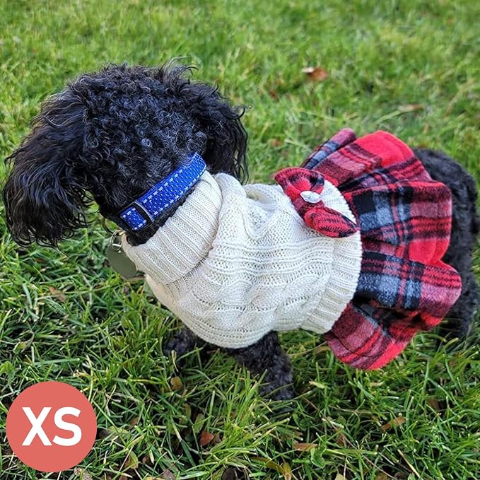 KYEESE Dog Sweater Dress Turtleneck Thick Knit Pullover for Cold Weather | Stretchy Fit, Lightweight & Warm, Cozy Knit Comfort, Cute Bow Accent, Gentle on Sensitive Skin, Comfortable Daily Wear
