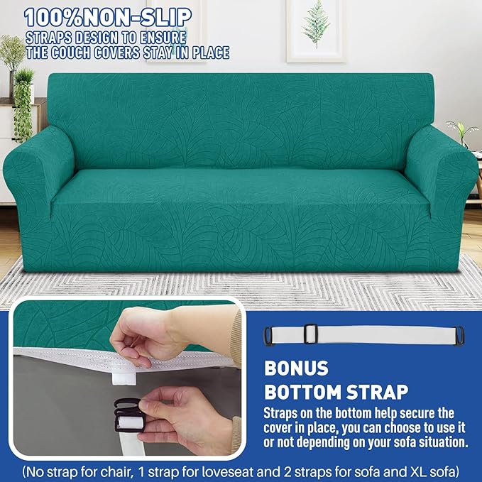 YEMYHOM Couch Cover Latest Jacquard Design High Stretch Sofa Chair Covers for Living Room, Pet Proof Armchair Slipcover Non Slip Elastic Furniture Protector (Small, Begonia Leaf Blackish Green)