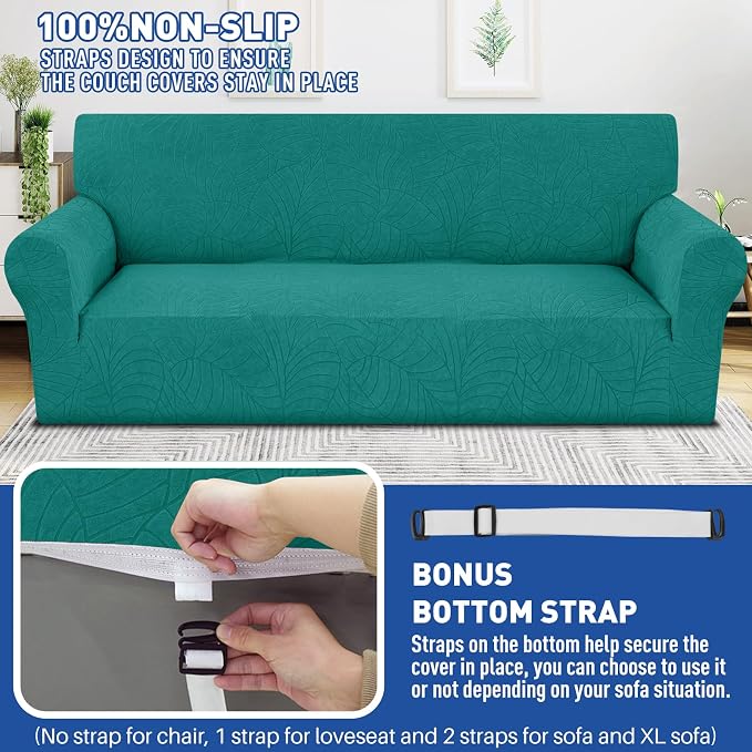 YEMYHOM Couch Cover Latest Jacquard Design High Stretch Sofa Covers for 2 Cushion Couch, Pet Dog Cat Proof Loveseat Slipcover Non Slip Elastic Furniture Protector (Medium, Begonia Leaf Blackish Green)