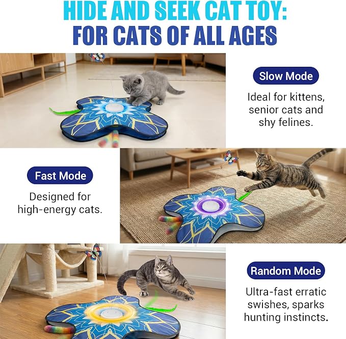 Interactive Cat Toys For Indoor Cats, Rechargeable Touch Automatic Cat Toy | Dual Wands Design, Sound On/Off Control, Non-Slip Suction Cups, Electronic Hide And Seek For Bored Kittens & Adult Cats
