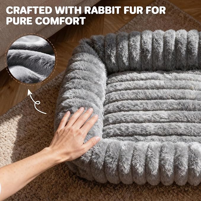Dog Bed for Small Medium Size Dog, Washable Self Warming Dog Cat Beds for Indoor Cats Fluffy Rabbit Fur Pet Bed for Puppy and Kitten, Orthopedic Dog Cat Beds with Removable Cover & Anti-Slip Bottom