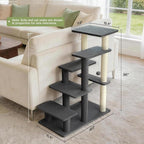 5-Step Pet Steps for Cats/Dogs, Cat Stairs with Sisal Scratching Post, Cat Steps for Older Cats with Enlarge Perch, Pet Stairs for High Bed and Couch, Gray