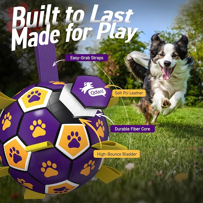 QDAN Dog Balls Toys, Soccer Ball with Straps, Herding Ball Toy, Puppy Toy | 6 Inch Puppy Water Pool Toy, Durable Balls for Dogs for 20-40 lbs Dog, Outdoor Herding Balls for Small Medium Dogs
