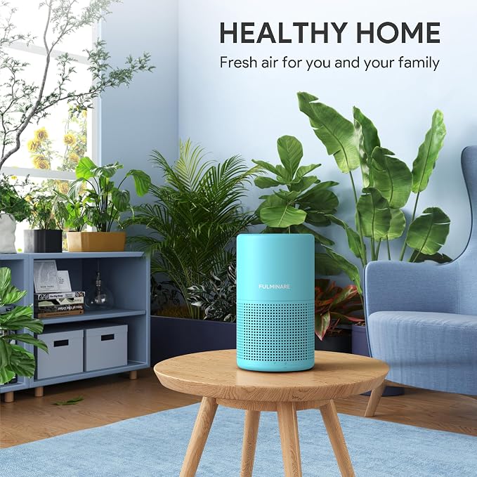 FULMINARE Air Purifiers for Home Bedroom H13 HEPA Air Filter | 360° Intake for Pet Hair, Smoke, Odors , 3 Speeds, Timer, 24dB, Small Mini Air Purifier with Night Light, Ocean Blue