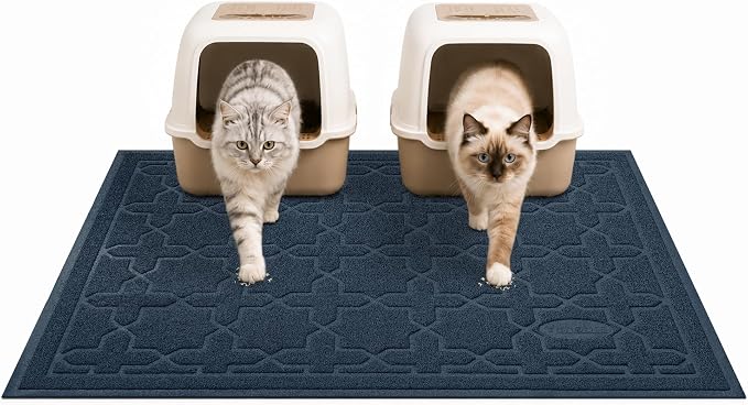 Yimobra Cat Litter Mat, Easy Clean Trapping PVC Mat, 47" x 36", Waterproof Backing, Non Slip Bottom, Scatter Control Pad for Litter Box, Dark Blue