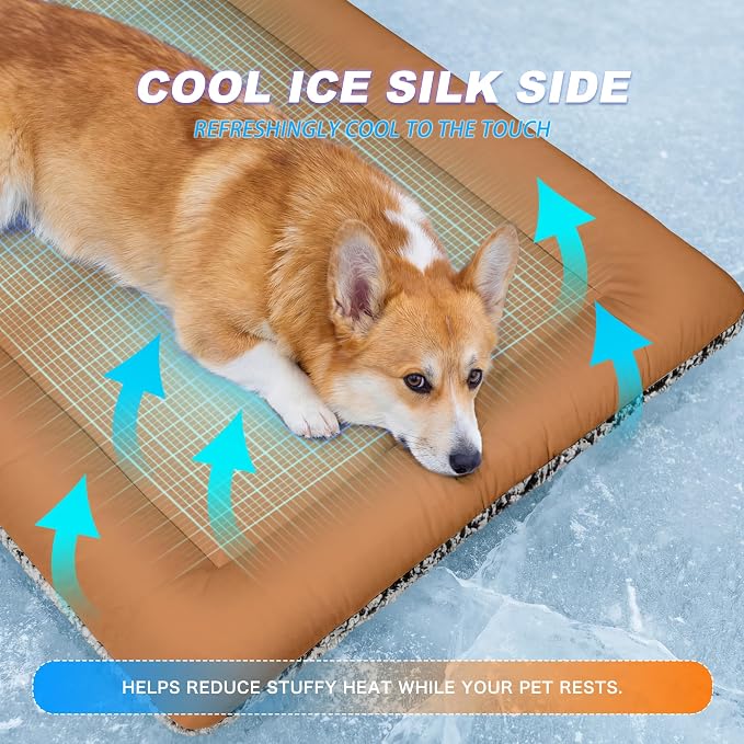Cooling Mat for Cats, Reversible Self Warming Cat Bed, Dark Brown, 24x36 In | Cool-Touch Ice Silk Side, Plush Fleece Warm Side, Heat-Reflective Foil for Indoor Cats, Kittens, Small Dogs and Crates