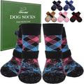 EXPAWLORER Dog Socks for Hot Pavement Summer to Prevent Licking Paws, Anti Slip Doggie Booties Grippy Shoes for Hardwood Floors, Boots & Paw Protectors for Small Medium Large Senior Dogs Pink Blue XS