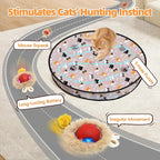 Interactive Cat Toy for Indoor Cats-Hide and Seek Cat Toy with 5-Holes Mat,Automatic Cat Toy Ball with Mouse Squeak in Pouch,Rechargeable Kitten Toy,Motion Activated Ball