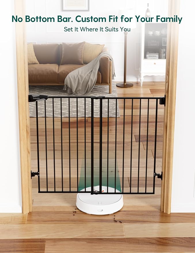 Babelio Baby Gate for Stairs, Kitchen & Doorways, No Bottom Bar| Easy Installation| One-Handed Operation| Auto-Close| Hardware Mount (Drill Needed) Safety Dog Gate (Black - B17, 34" H, 29-49" W-Wide) | Easy Install| One-handed Opening| Auto-close| Dril...