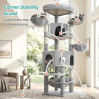 Cat Tree, 81.1" Skyward Corner Cat Tower for Large Cats VCT031W | Space-Smart Cat Furniture with Diamond Hideout, Grand Platform, Firm Base, 3 Soft Hammock & Pet Relax Station, Light Gray
