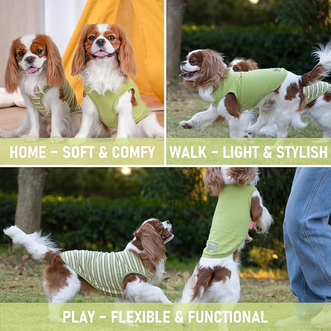 KYEESE 2Pack Dog Shirt, Soft Striped Dogs T Shirts, Lightweight Pet Tank Top, Sleeveless Dog Shirt for Medium Dogs, Stretchy Comfortable Pet Vest, Green, 2XL