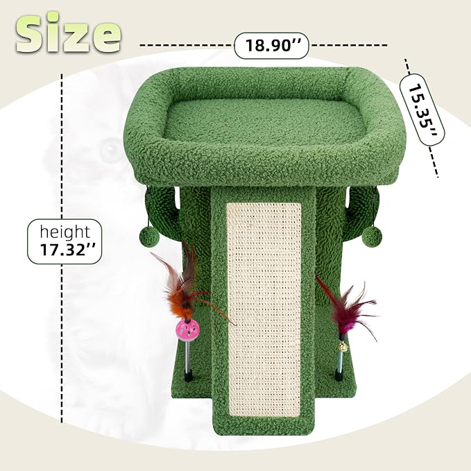 TWDEPART Cactus Cat Tree Tower with Cat Scratching Post for Indoor Cats,Activity Centre Climbing Tree Cat Furniture with Playful Toy Balls,Green