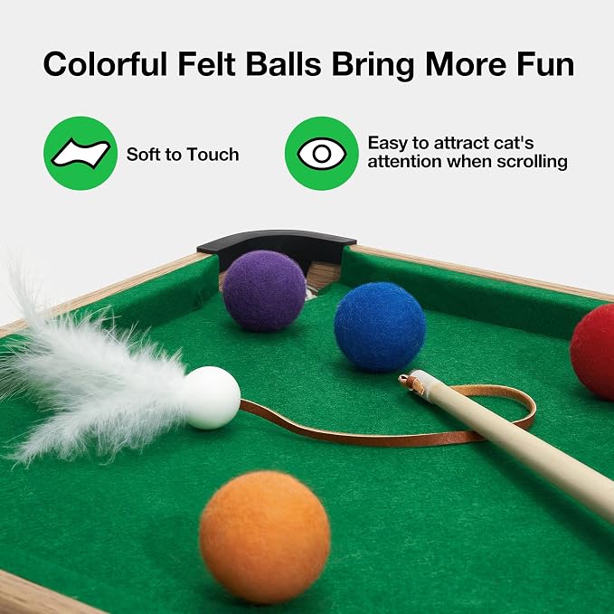 VETRESKA 4 in 1 Cat Toys Mini Pool Table, Gift for Cats, Feather Wand Toy Cat Billiard Ball Puzzle Toy, Pool Table with Scratching Post, Cat Interactive Exercise Play Rest Beds & Furniture | Cats Toys Gift, Feather Wand Toy Cat Billiard Ball Puzzle Toy...
