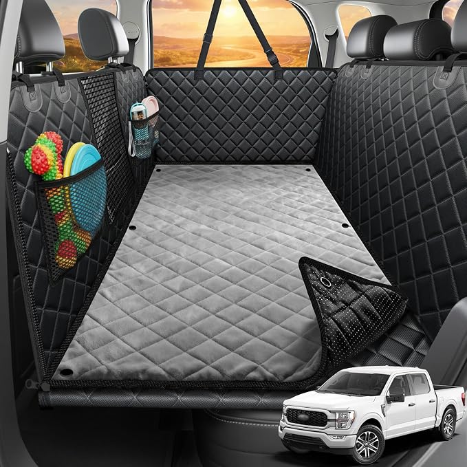 URPOWER Back Seat Extender for Dogs, Large Hard Bottom Dog Car Seat Cover | Supports 550 lbs, Stable 3-Panel Hard Bottom, Added High-Density Foam for Comfort, Waterproof 900D Oxford, 45% More Space