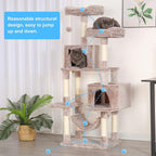 Hey-brother Cat Tree Tower with Sisal Scratching Posts, Big Condo, MPJ020MU | 53.7 Inches Multi-Level Cat House with 2 Bigger Plush Condos, 2 Platforms, Hammock, Toy Balls for Indoor Cats, Muchroom