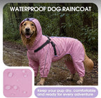 QBLEEV Lightweight Dog Windbreaker, Waterproof Outdoor Jacket, Pink, 3XL | Waterproof & windproof | built-in harness | easy on and off with dual closure | reflective safety strips | detachable hood