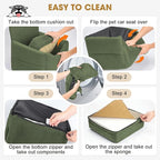JOEJOY Dog Car Seats for Small Medium Dogs Under 35lbs, Dog Booster Seat with Detachable Washable Cover and Cushion, Memory Foam Pet Car Seat with Safety Belt and Storage Pockets (GN)