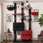 Gitelsnour Sturdy Cat Tree Tower with 2 Large Condos, 4 Big Perchs GCT039BR | 74.8" Sturdy Cat Furniture for Indoor Cats Large Adult with 2 Cozy Cat Baskets, Sisal Scratching Posts & Toys, Black and Red