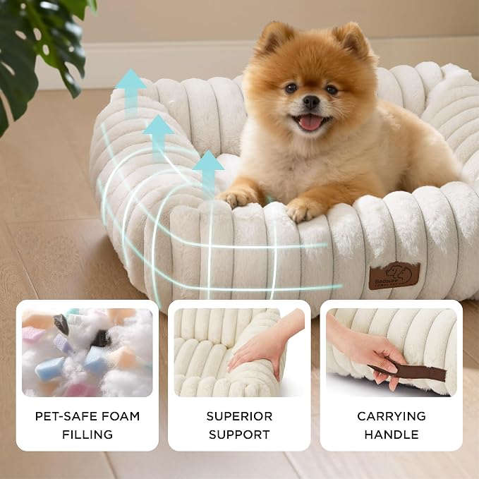 Bedsure ComfyFleece™ Cute Dog Bed Medium Large Size Dog Washable，33in Cream | Furry Big Pet Beds,Square Rectangle Orthopedic Corduroy Aesthetic,Removable Zipper Cover,Non-Slip Bottom,Up To 50 Lbs