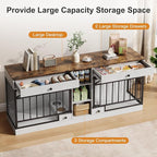 GarveeHome Dog Crate Furniture for 2 Dogs, Dog Kennel Indoor with Storage and Feeding Bowls, Double Dog Crate TV Stand for Small Medium Dogs, White