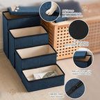 Love's cabin Dog Stairs for High Bed, Foldable Pet Stairs for Small Medium or Large Dogs Puppy with Storage for Bed or Couch, Cat Dog Steps Ramp with Zip up to 200 lbs, Navy Blue, 4 Steps
