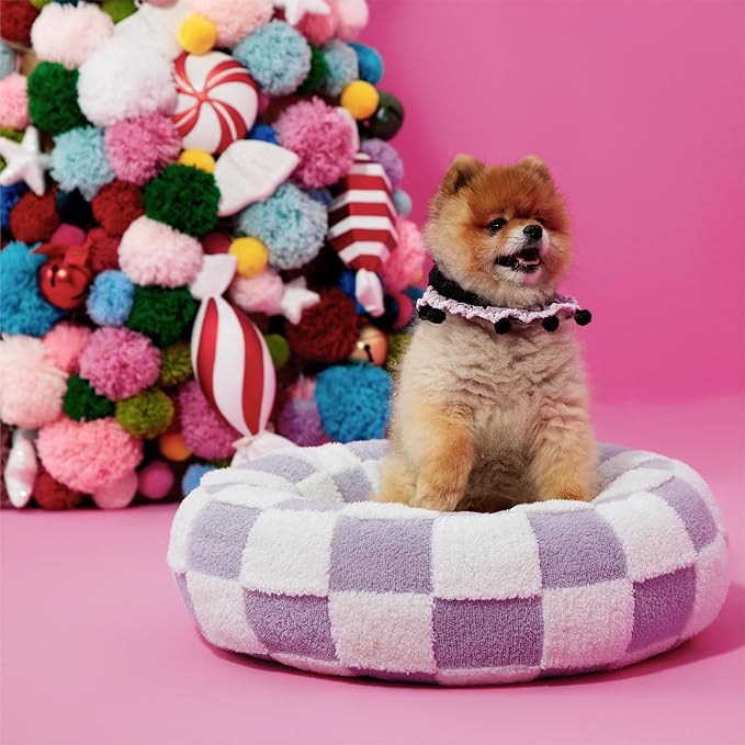LE SURE Shown on TV Jacquard Donut Cute Small Dog Beds,Purple 23x23x7in | Orthopedic Calming Cat Sofa Indoor,Original Design Pattern,Washable Cover,Home Decor as Gift for Pet ,Anti Slip Bottom