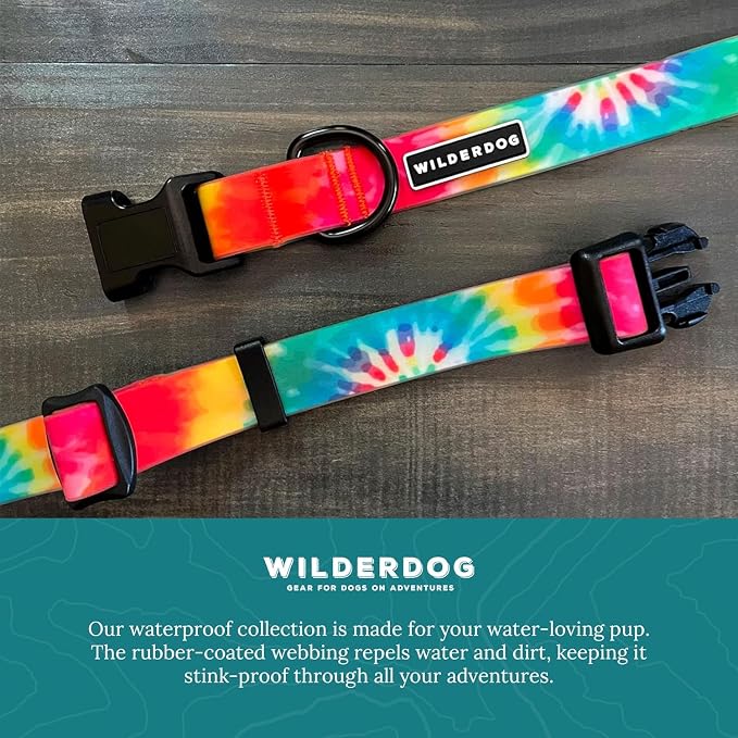 Wilderdog Waterproof Dog Collar - Repels Water & Dirt - Medium 13"-18" - Tie Dye