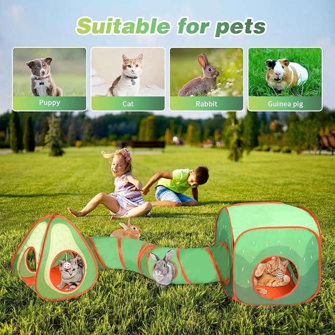 Rypet Cat Toy Tunnel and Cubes Bundle, Play Tubes for Indoor Cats, Green | 3-in-1 Tunnel Cubes Tent, Crinkle Tube for Play, DIY Shapes, Ball and Bell for Play, Tear-Resistant Polyester, Folds Flat