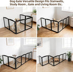 ZJSF Freestanding Foldable Dog Gate for House Extra Wide Wooden Black Indoor Puppy Gate Stairs Dog Gates Doorways Tall Pet Gate 6 Panels Fence