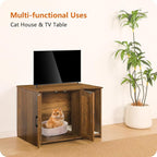 Dwanton Litter Box Enclosure, Cat Litter Box Furniture Hidden, with Scratching Mat, Wooden Cat Washroom Indoor, 31.5" L x 19.7" W x 21.7" H, Warm Brown