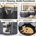 EighteenTek® 2-in-1 Pop Up Cat Playpen, Assembly-Free Dog Puppy Pet Playpen, Indoor Outdoor Cats Enclosed, Cat Tent House Crate Cage, Portable & Foldable Playpen for Kittens(No Divider, Unified Space)