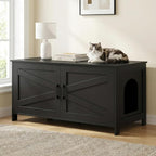 Homhedy 39.4" L Cat Litter Box Enclosure with Barn Door, Black | Wooden Cat Washroom Furniture, Cat House, Pet Storage Cabinet, Dog-Proof, Fit Most of Litter Box, Farmhouse Style