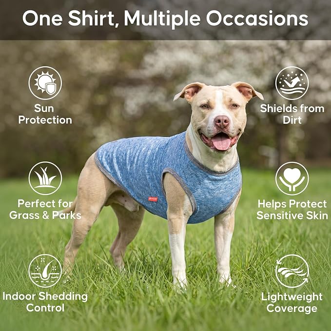 KYEESE 2Pack Dog Shirt, Lightweight Sun Protection Sleeveless Dog T Shirts for Small Dogs Boy, Breathable Pet Reflective Tank Top Summer Dogs Clothes for Outdoor Walking, Grey+Light Blue, M