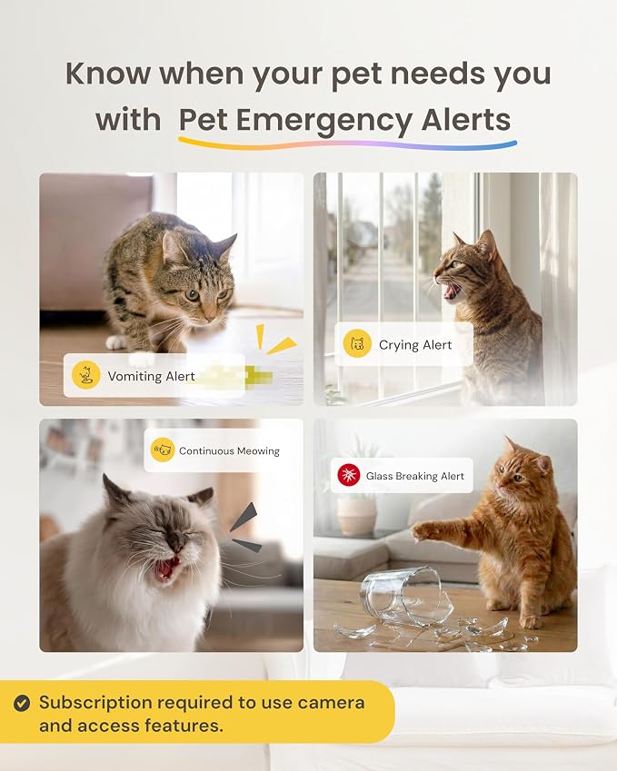 Furbo 360° Cat Camera [Paid Plan Required to Activate] | Stay connected with AI Cat & Home Safety Alerts, Auto-Tracking, Video History & 2-Way Audio. Paid Plan Required (3mo min)