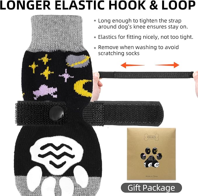 PUPTECK Anti Slip Dog Socks 2 Pairs with Double Grippers for Hardwood Floors, Shoes for Hot/Cold Pavement, Boots & Paws Protectors to Prevent Licking, Traction Booties for Senior Smll Large Dogs, XS