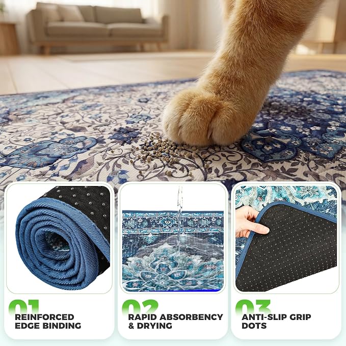 Hompet Cat Litter Mat 2 Pack, 72x72 Large Machine Washable Trapping Mats for Cats, Super Absorbent & Urine-Proof Cat Litter Box Mat for Floor, Waterproof & Non Slip Kitty Litter Rug