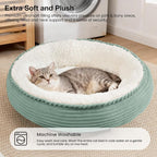 Love's cabin Round Donut Cat and Dog Cushion Bed, 20in Pet Bed for Cats or Small Dogs, Anti-Slip & Water-Resistant Bottom, Super Soft Durable Fabric Pet beds, Washable Luxury Bed Apple Green Stripe