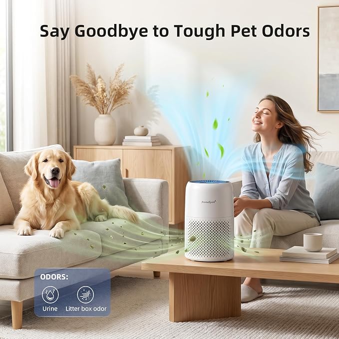 AromaRoom Pet Air Purifier for Home, H13 HEPA Air Filter, Auto Quality Mode | Pet Hair Dander Odor Allergies Smoke, Air Quality Monitor, Quiet Air Cleaner for Bedroom, Living Room