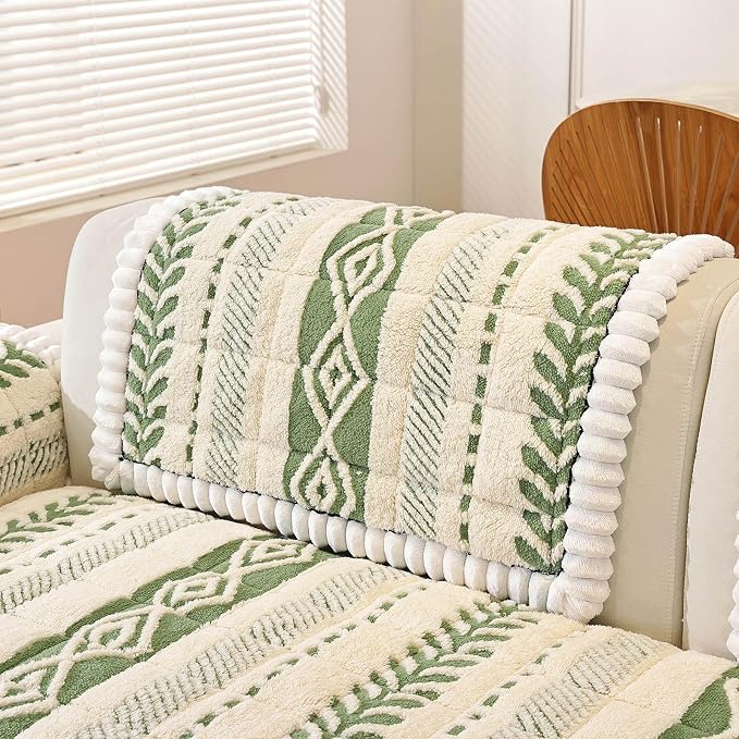 Couch Cover for Dogs, Washable Non-Slip Boho Geometric Pet Sofa Protector, Soft Sofa Slipcovers Cushion Protector for Dogs and Cats. (Green, 27.6" x 27.6" x 1.5"/Armrest or Backrest Cover 1PC)