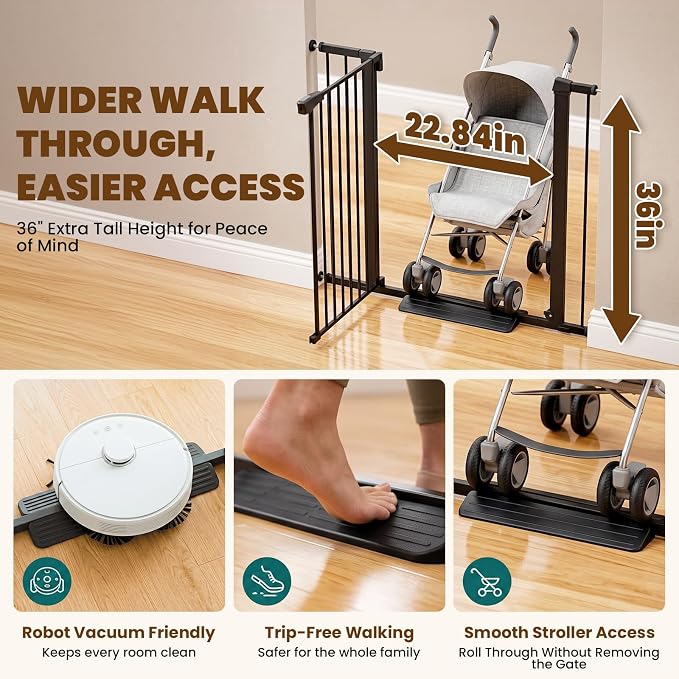 Mumeasy 36" Extra Tall Dog Gate,29.7"-40.5" Baby Gate for Stairs & Doorways | Pressure Mounted Toddler & Pet Safety Gate, Double Lock, Auto Close Walk Thru Door for Kitchen, House, Indoor, Outdoor, Black