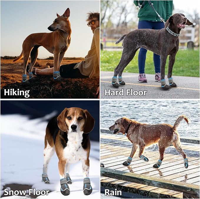 Dog Shoes for Hot Pavement Anti-Slip Dog Boots & Paw Protectors for Large Dogs Breathable Small Medium Large Dog Booties for Summer Hiking Outside Winter Snowy Day Dog Booties 4PCS