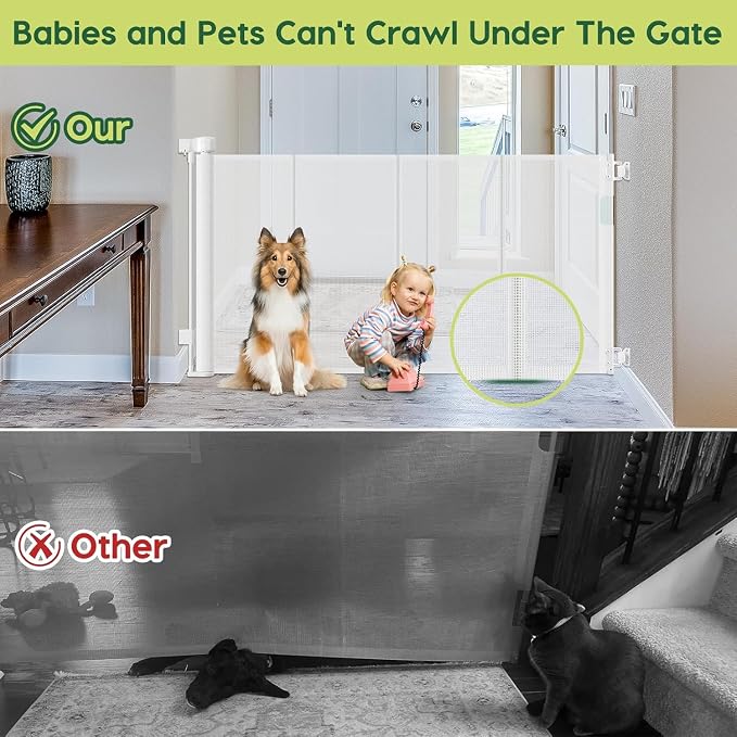 2 Pack Reinforced 55" Wide Retractable Baby Gates for Doorways to Prevent Crawling Under, Outdoor Retractable Gate, Mesh Child Safety Gates for Toddlers, Indoor/Outdoor Baby Gate for Deck/Porch/Patio