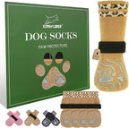 EXPAWLORER Dog Socks for Hot Pavement to Prevent Licking Paws, Non-Slip Dog Grippy Booties Shoes for Hardwood Floors, Traction Control Boots & Paw Protectors for Small Medium Large Senior Dogs Khaki L