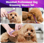 Wenshall Professional Dog Grooming Scissors Set, 7.0 Inch Titanium Straight & Thinning & Curved scissors and Comb for Dog grooming (Purple)