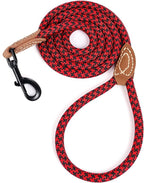 Mile High Life Dog Leash with Genuine Leather Connection, 6 FT/5 FT/4 FT | Rope Leash, Heavy Duty 360° Swivel Metal Clasp, for Small Medium & Large Dogs (Red Black, 60 Inch)